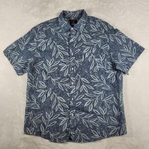 UNTUCKit Short Sleeve Button Up Shirt Men's Large Blue‎ Linen Leaf Print Brentin